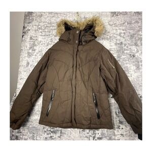Columbia Titanium Down Jacket Women's Large Brown 550 Fill Faux‎ Fur Hood Puffer